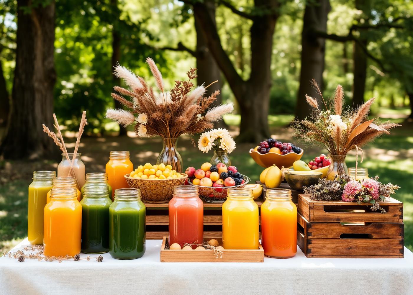 Farmers market pop-up with colorful cold-pressed juices